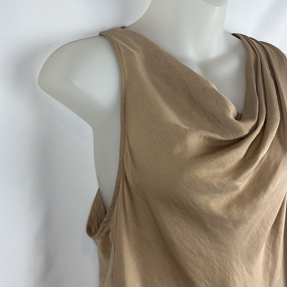Helmut Lang Beige Sleeveless Cowl Neck Lightweight Tan Beige Mini Dress Size M - Picture 7 of 10
